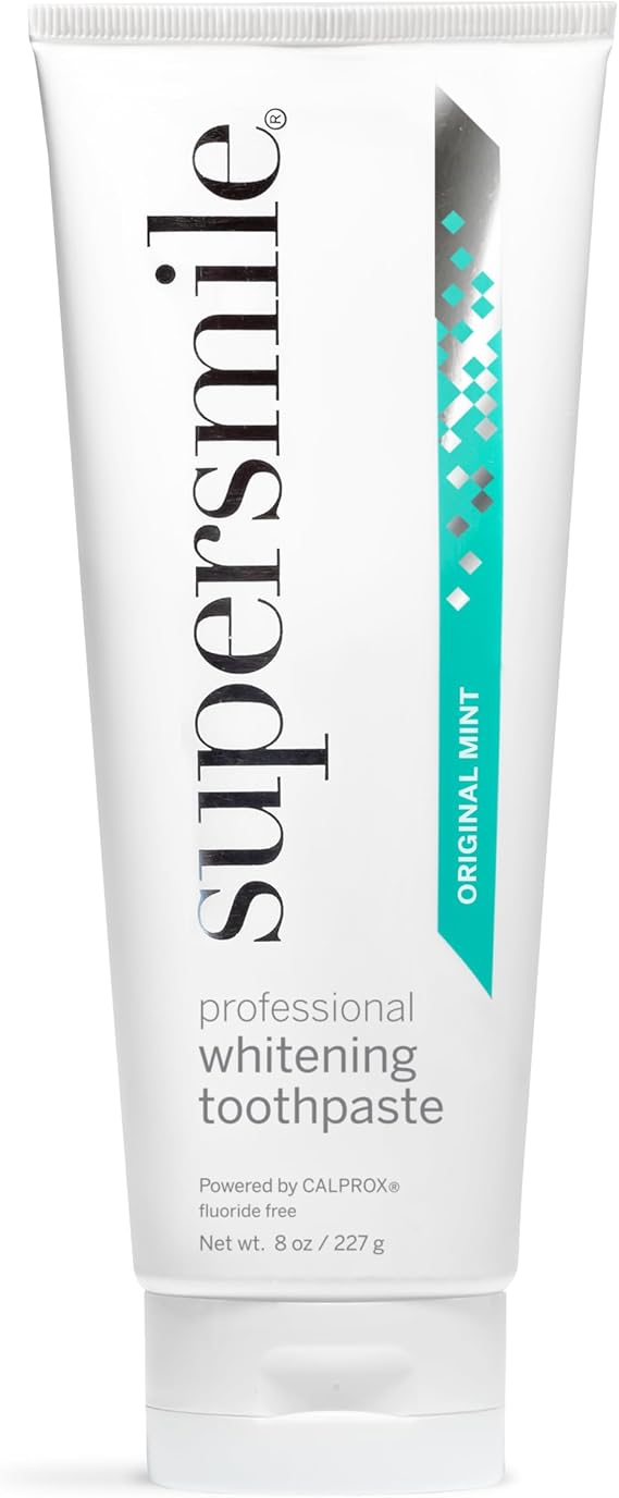 Supersmile Original Mint Whitening Toothpaste, 8 Oz, Whitens 6 Shades | Fluoride-Free Calprox Formula, Signature Wild Mint Flavor, Veneer Safe, Sensitive Teeth Safe, SLS-Free, RDA 65