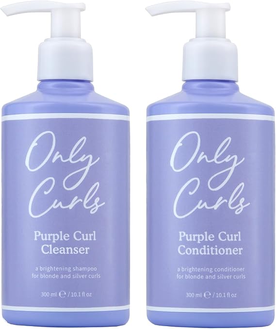 Only Curls Purple Curl Cleansing Bundle, 300ml x2, Curly Hair Products, Purple Shampoo & Conditioner, Neutralise Brassiness, Strengthen & Moisturise, Brighten Blonde Hair, For All Curly Hair Types