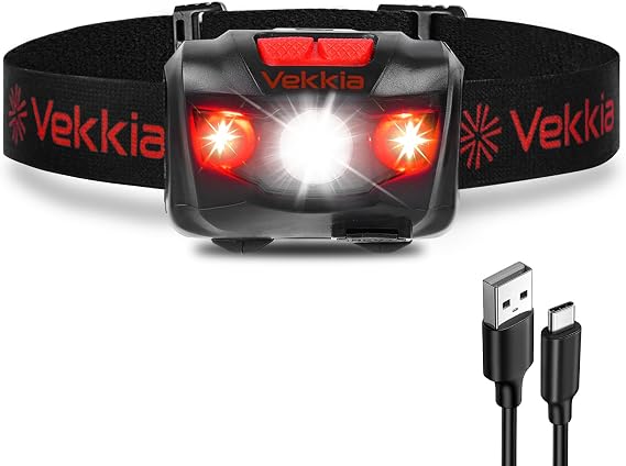 Vekkia LED Headlamp Rechargeable - 5 Lighting Modes