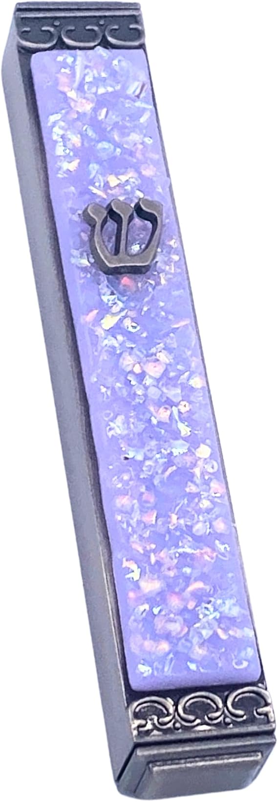 Sparkling Art Glass Mezuzah - Easy Mount Indoor or Outdoor - Weatherproof Metal Case - Gift Box and Non-Kosher Scroll Included - Hand Made in USA -  for Life! (Neo Lavender)