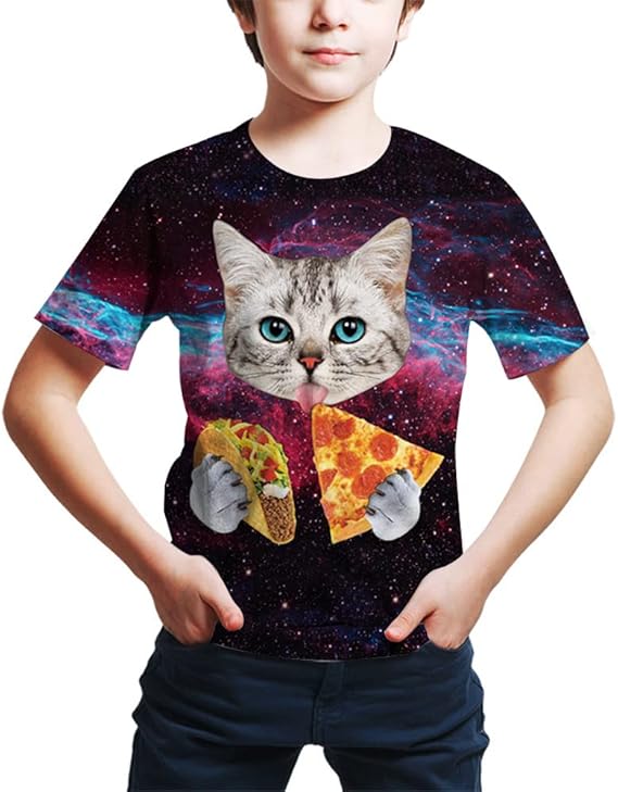Kids Print 3D Galaxy Cat Funny Graphic Pattern Tees Shirts