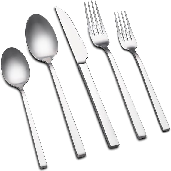 Matte Silverware Set for 4, Stainless Steel Forged Flatware Sets
