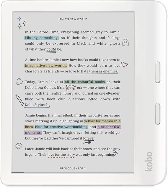 Kobo Libra Colour | eReader | 7" Glare-Free Colour E Ink Kaleido™ 3 Display | Dark Mode Option | Audiobooks | Waterproof | White
