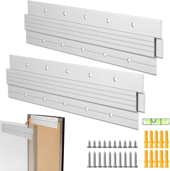 2 Pairs Heavy Duty French Cleat Picture Hanger, 12 Inch Interlocking Z Bar Hanger, Heavy Load Capacity, Aluminum Alloy Mirror Hanging Kit with Level, Screws, Wall Anchors