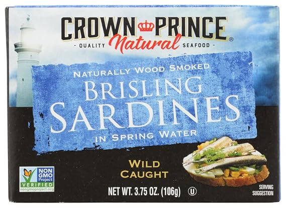 Crown Prince Natural, Brisling Sardines, in Spring Water, 3.75 oz (106 g)(packs of 5)