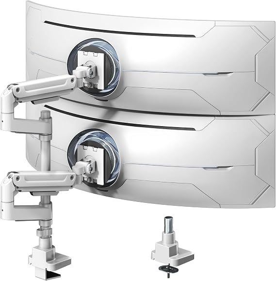 Dual Monitor-Arm Heavy-Duty for 17-49-inch Screens - Vertical Stacked Dual Monitor Mount Stand for Ultrawide Screens up to 44lbs, Aluminum,Full Motion, VESA 75/100 mm, White