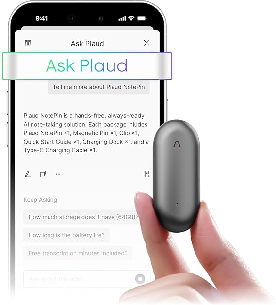 Plaud NotePin Wearable AI Voice Recorder, Cosmic Gray, Non-S Version