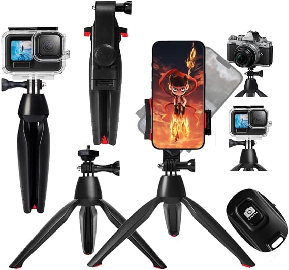 Tripod for iPhone/Camera, Mini Phone Tripod with Wireless Remote and Foldable Phone Stand for Video Recording/Selfie,Portable,Lightweight,Travel, Small Tabletop Stand for Cellphone