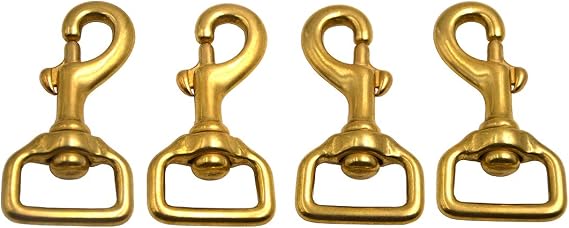 Pack of 4Pcs,19MM Eye Inner Width,77MM OAL,Heavy Duty Solid Brass Swivel Eye Lobster Clasp Bolt Snap Hook for Straps Bags Belting Outdoors Tents Pet (19MMInner77MM Square Eye, BRA0067)