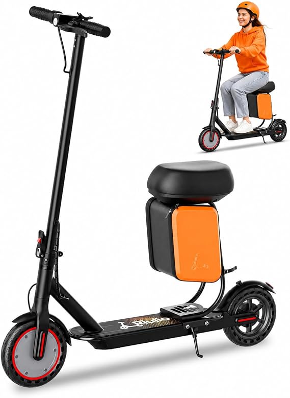 Electric Scooter with Seat for Adults, 350W Motor, 19 MPH Top Speed, 15 Miles Range, Folding Commuter E Scooter with Storage, 8.5 inch Solid Tires, Dual Brake, App Control, UL2272 Certified