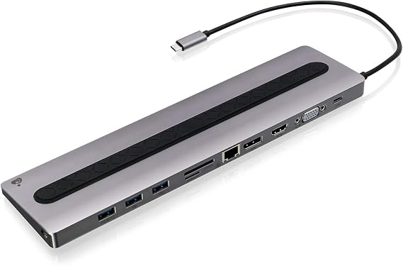 IOGEAR USB-C 8-Port Low Profile Docking Station - 4K 30Hz - 1 HDMI - 1 DisplayPort - 1 VGA - 1 Ethernet - 3 USB 3.0 A Ports - 1 USB-C 100W Charging Only - Power Adapter Not Included GUD3C02B