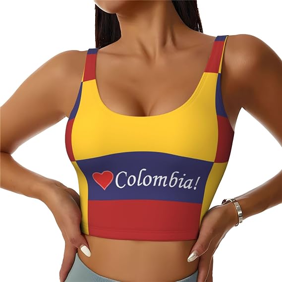 Colombian Colombia Flag Sports Bras for Women Yoga Crop Tank Tops Low Neck Bralettes Sleeveless U Back Vest Racerback Underwear with Removable Pads Medium Blue