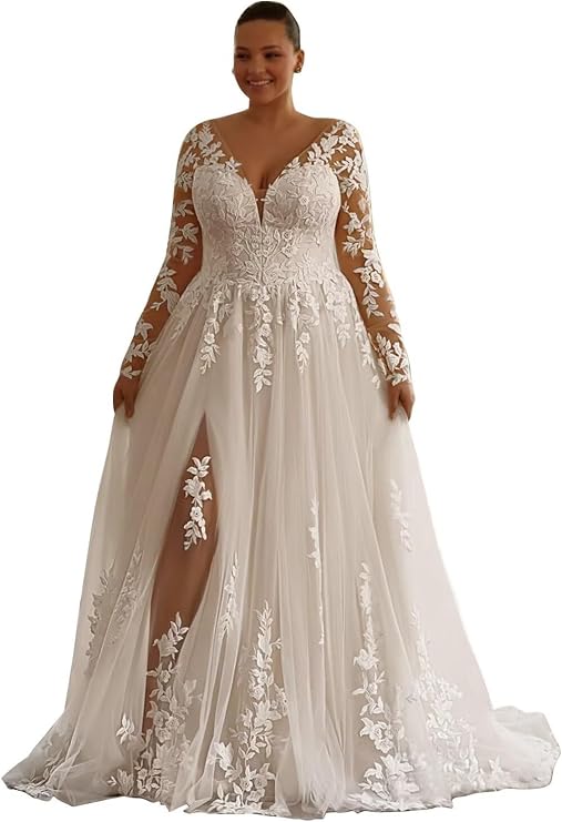Plus Size Wedding Dresses Long Sleeve Wedding Bridal Gowns