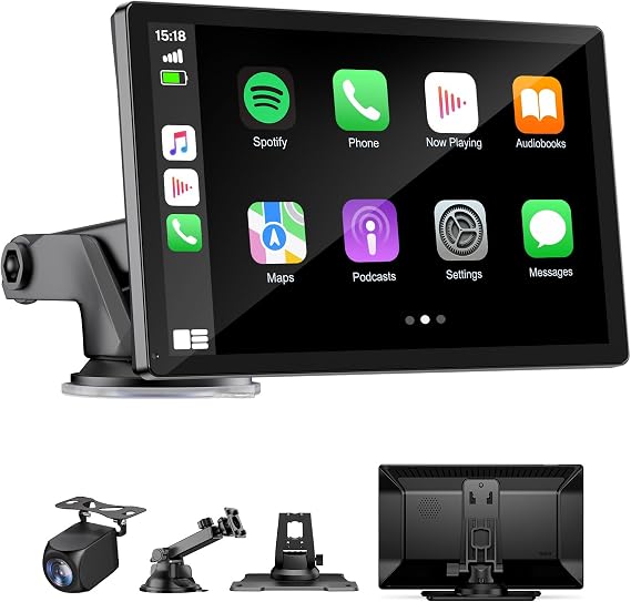 9" Wireless Apple Carplay Screen for Car with OTA Update, Backup Camera | Touchscreen Apple Carplay & Android Auto with Voice Control/GPS Navigation/Mirror Link/Bluetooth 5.0/AUX/FM