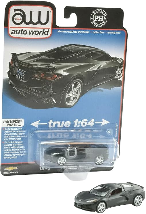 Auto World x Premium Hobbies Matte Black 2020 Corvette C8 1:64 Diecast Car CP7812