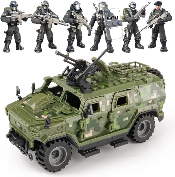 Building Block Armored Vehicle with 6 Army Figures Brick Military Vehicle Building Toy for Age 6 7 8 9 10 11 12+, Army Battle Building Kit, Army Car Model Toys Gifts for Boys