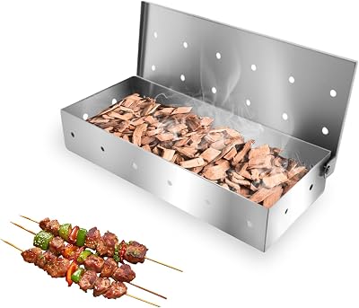 Grill Smoker Box, Stainless Steel Wood Chip Boxes for Gas Grill Charcoal Grill, Large Smoker Box with Hinge Lid for Enhance Smoky Flavor
