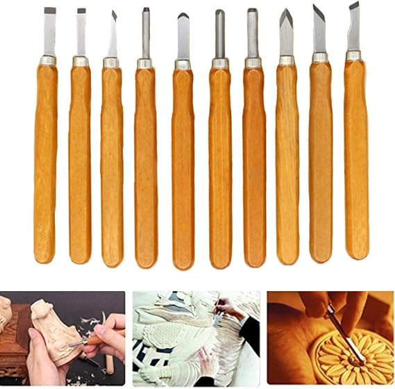Wood Carving Tool Kit, Wood Carving Set Woodworking Tool Set Knife Carving Chisels Tools for DIY Project With Storage Case (10Pcs)