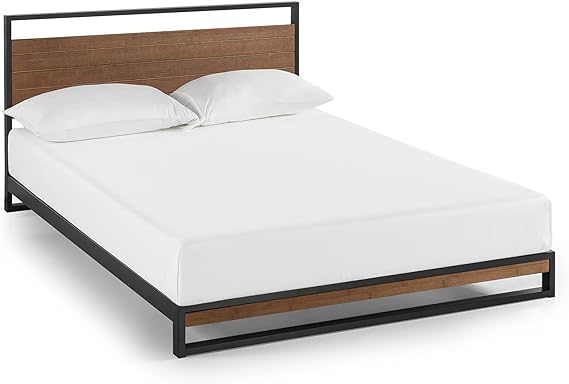 ZINUS Suzanne 37 Inch Metal and Wood Platform Bed Frame / Solid Wood & Steel Construction / No Box Spring Needed / Wood Slat Support / Easy Assembly, Chestnut Brown, Full