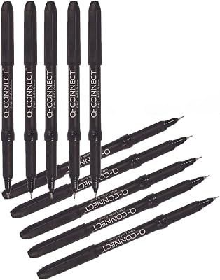 Q Connect 0.4mm Fineliner Pen - Black, Pack of 10