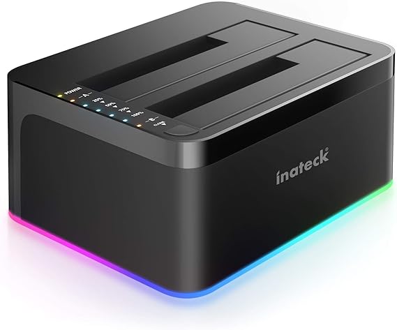 Inateck RGB SATA to USB 3.0 Hard Drive Docking Station with Offline Clone, for 2.5 and 3.5 Inch HDDs and SSDs, UASP Supported, Black SA02003