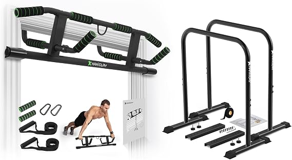 KAKICLAY Multi-Grip Pull Up Bar and Premium Dip Bars with Adjustable Ultra-Stable Settings & Non-Slip Feet - USA Original Patent, Designed, Shipped,