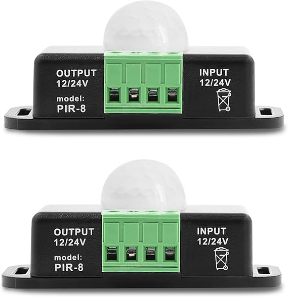 Body Infrared Light Switch,12V-24V PIR Sensor LED Motion Sensor Switch Motion Timer Function Sign Control PIR Controller,ForLED Strips Lighting (2 Pcs-Black)