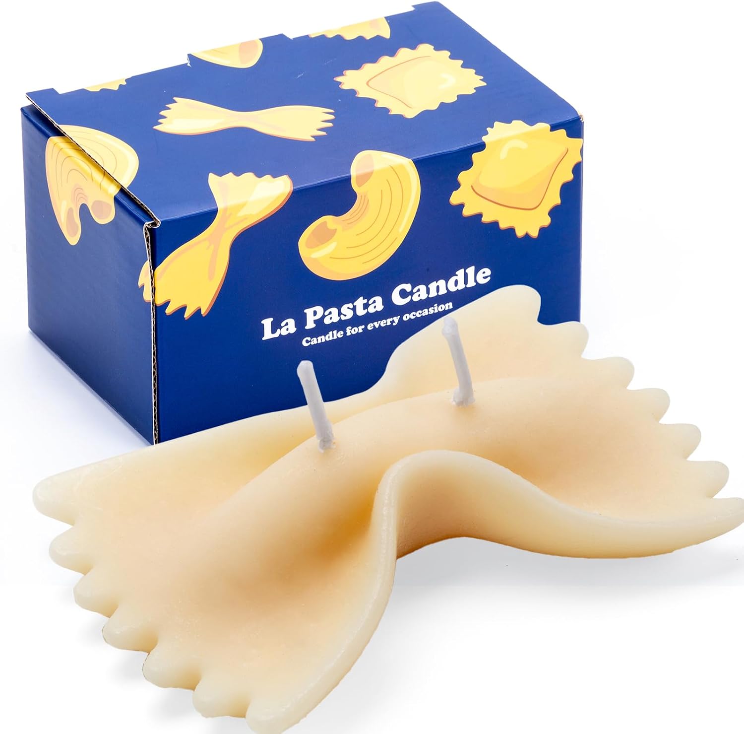Funny Farfalle Pasta Noodle Candle – Creamy Vanilla Scented Soy Wax Candle, Food-Shaped Gag Gift for Chefs & Food Lovers, Cute Italian Kitchen Decor & Party Favors Farfalle
