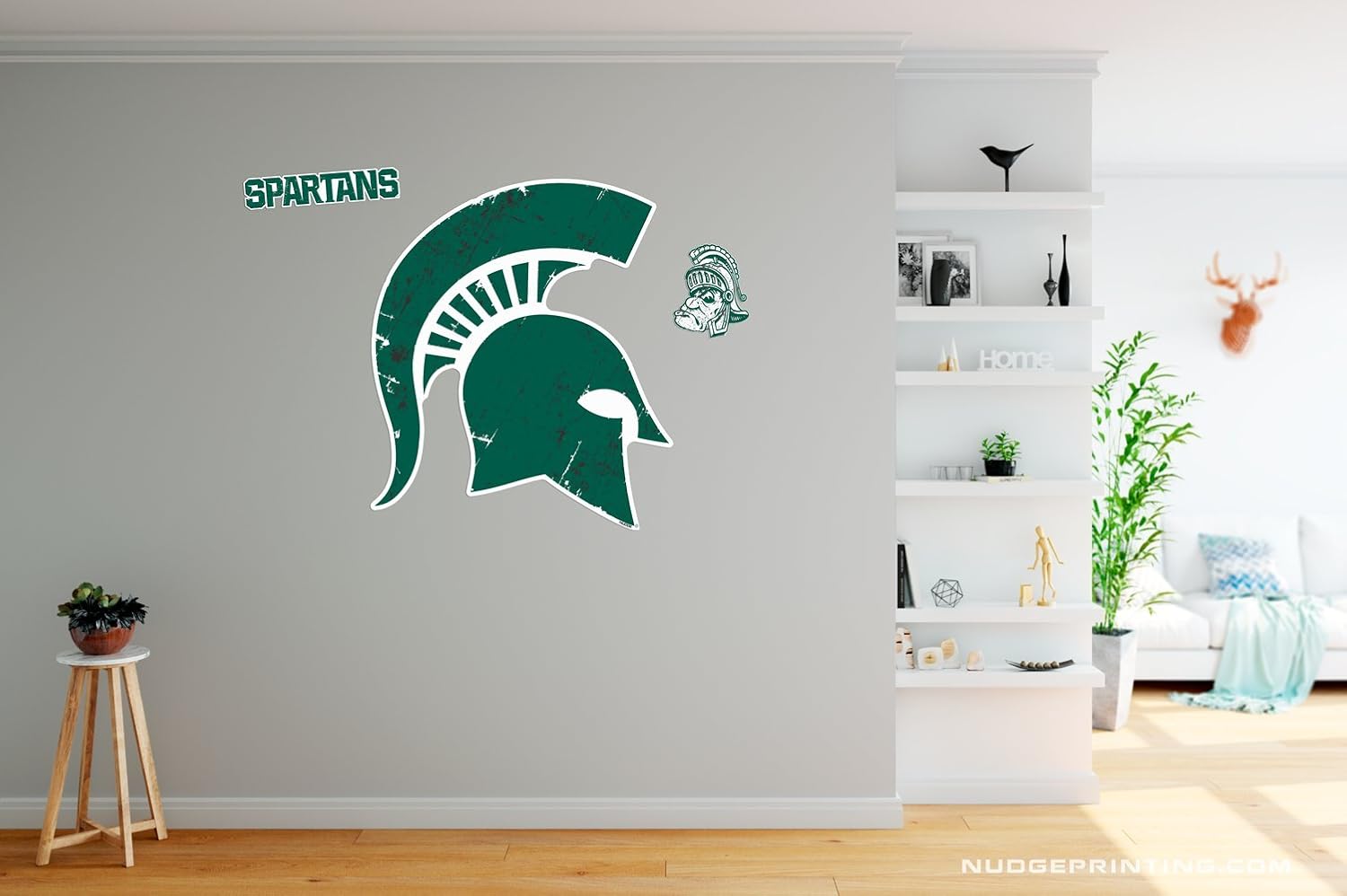 Classic Michigan State University Spartan Helmet Sparty Head - XL MSU Wall Decal Sticker Set Peel and Stick