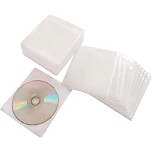 CD/DVD/BluRay Sleeves,Double-Sided Refill Plastic Sleeve for CD and DVD Storage Binders,100 Pack (White)