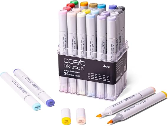 Copic Sketch 24-Color Alcohol Markers Set, Dual Tip Art Marker for Adults & Teens, Blendable Ink for Coloring, Drawing & Manga Illustration Professional Quality Creative Collection