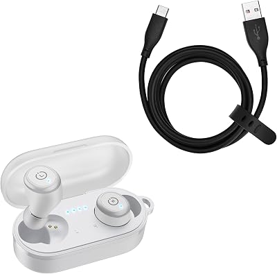 TOZO T10 Wireless Earbuds Bluetooth 5.3 Headphones White USB-C to USB-A Charging Cable