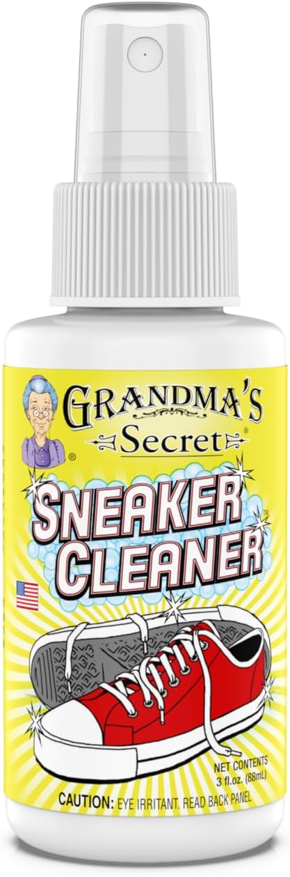 Grandma's Secret Sneaker Cleaner for Rubber, Canvas, Leather - Stain Remover Spray Removes Dirt, Grime, Grass - Shoes Cleaner for Outdoor Slippers, Moccasins - 3 oz