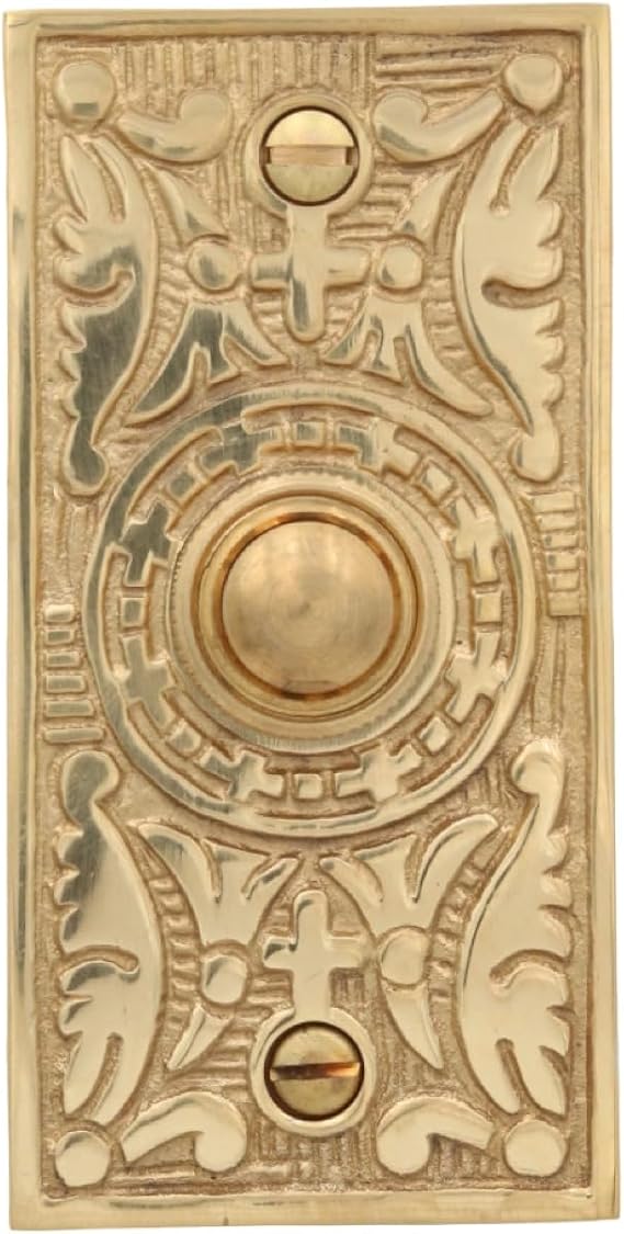 Rectangular Fern Motif Push Button Victorian Doorbell - The Fairmont (Brass)