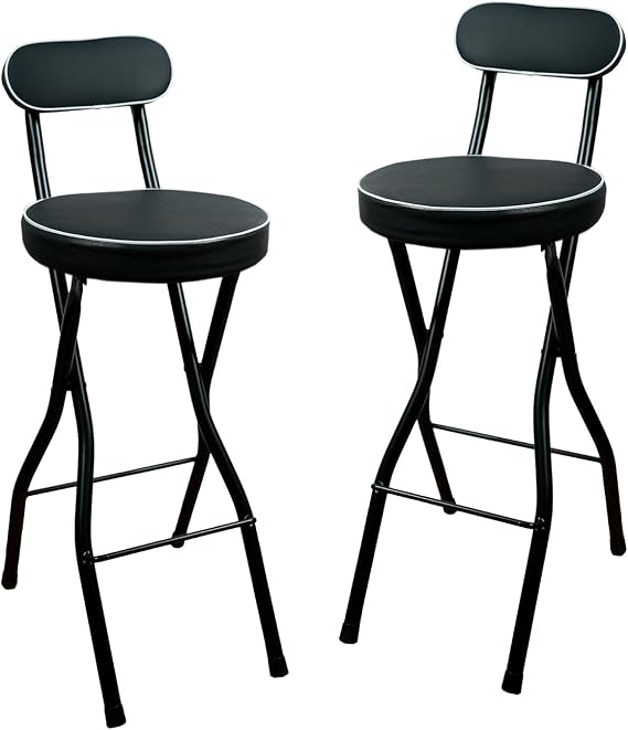 Uwear Portable Folding Stool,Folding Bar Stool with Back,Leather Padded Counter Height Foldable Stool, Tall Chairs for Adults Kitchen Island Outdoor Shop Cafe(2 PCS Black)