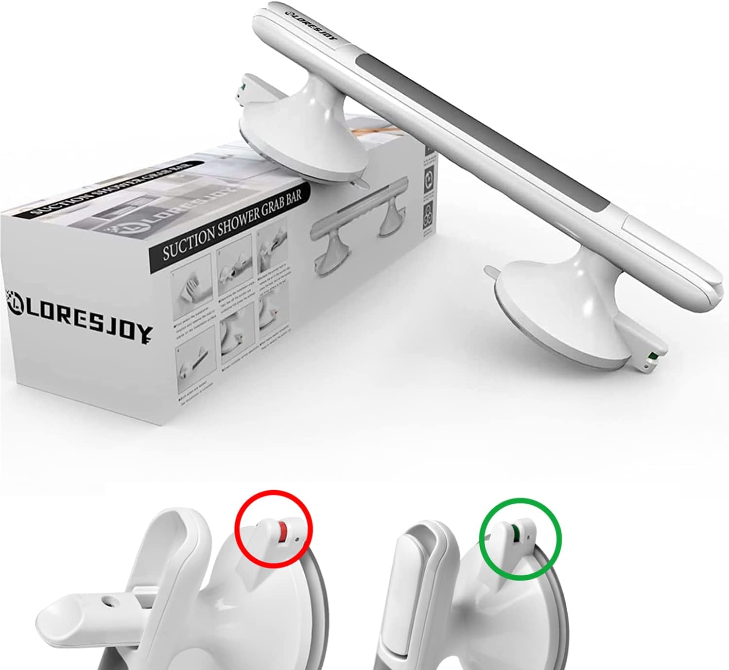 LORESJOY Suction Bathroom Grab Rails, Mobility Support Safety Handle, Grab Rails for Elderly, Suction Grab Rails for Bathroom with Suction Cup Fitting, Bath Grab Rail Suction Disability Aids