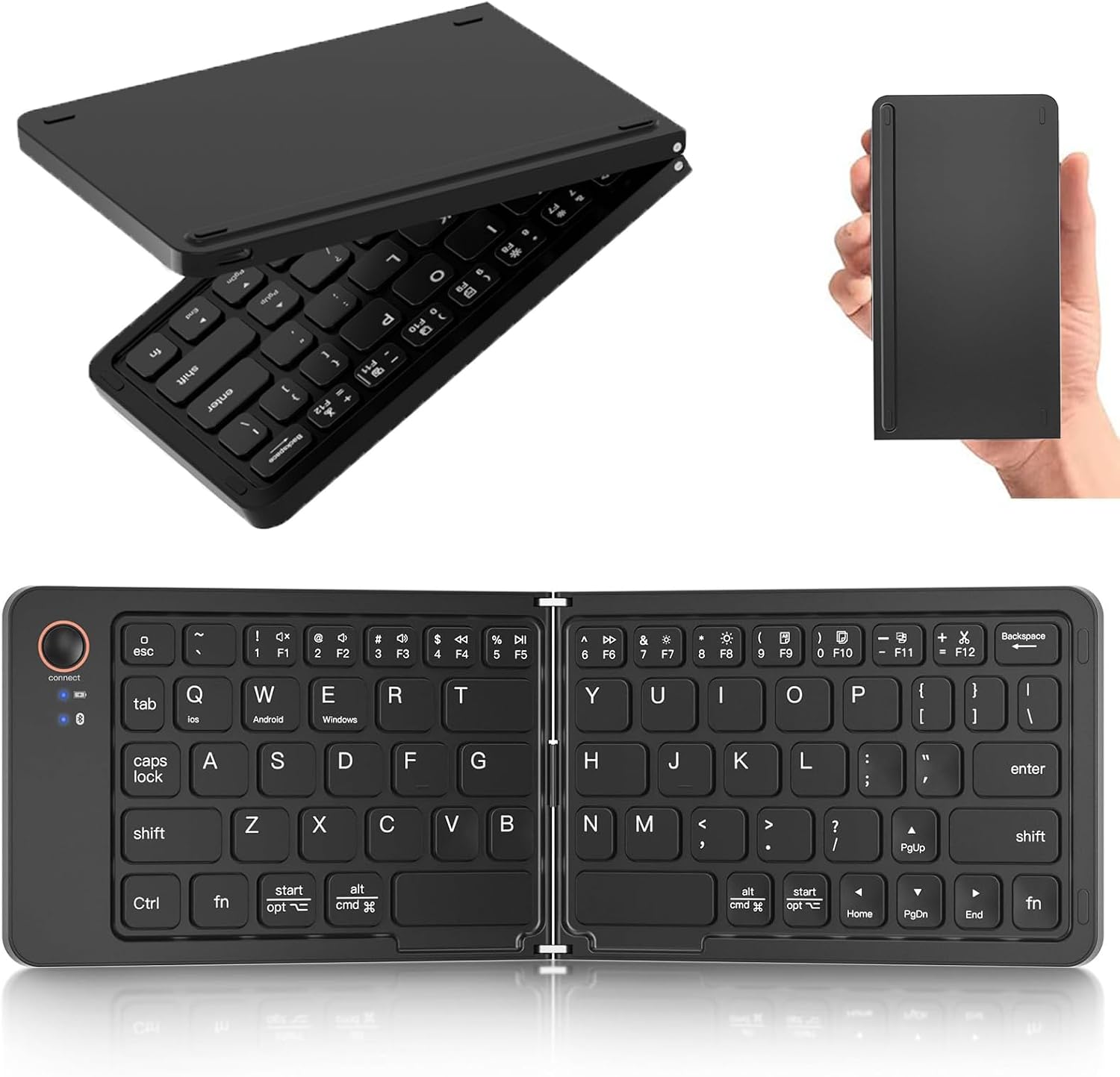 Foldable Bluetooth Keyboard - Ultra Slim, Portable, Pocket Size, Rechargeable Wireless Full Size Travel Keyboard, Compatible with iOS, Android, Windows, for Smartphone, Tablet, Ipad, Iphone, Laptop