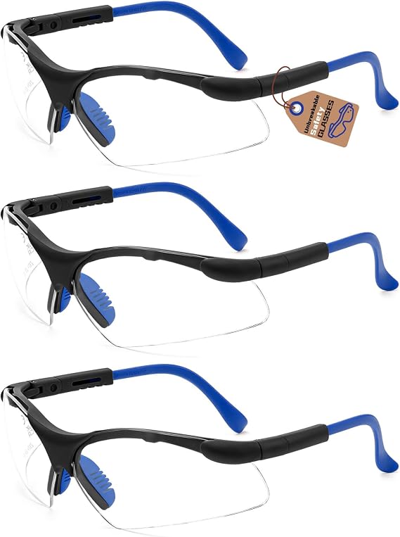 Wrap-Around Safety Glasses for Men ANSI Z87 Anti-Fog Clear Work Glasses with Removable Foam Nose Pad Adjustable Frame