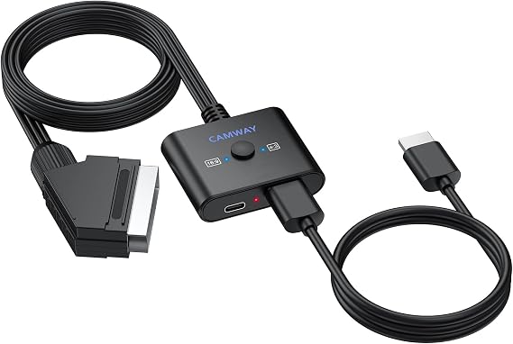 CAMWAY Scart to HDMI Converter 16:9/4:3 Conversion 1080P Scart to HDMI Adapter Video Audio with 150 cm Male Cable Plug and Play SCART Adapter Supports PAL/NTSC for HDTV/DVD/VHS/VCR