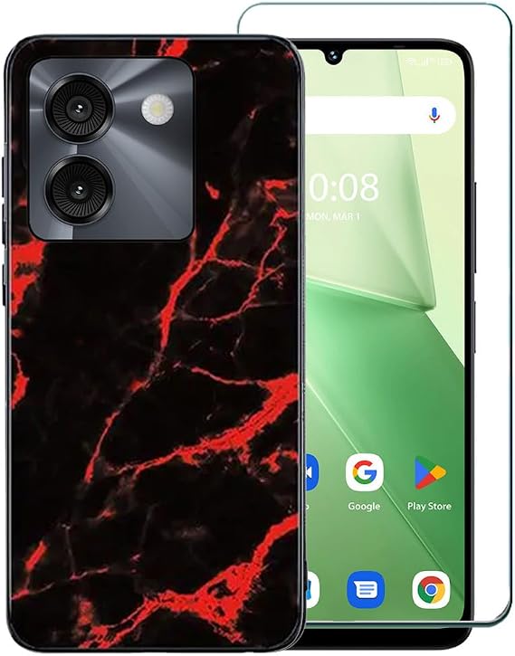 for AirVoice S67 C67 Case with Screen Protector, Marble Design Slim Thin Flexible TPU Shock Absorbing Silicone Rubber Case for Foxx FoxxD MIRO A67 S67 C67 [Not fits AirVoice A67L] -red