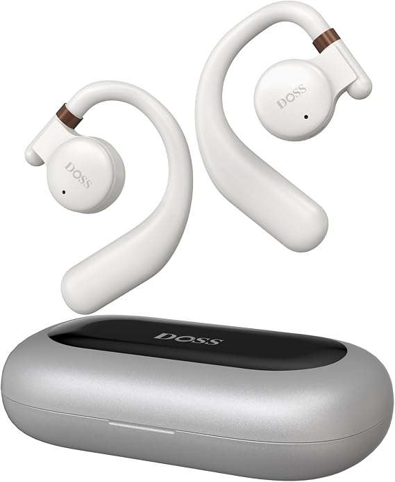 DOSS Open Ear Headphones with Superior Sound, Clear Calls, 30Hrs Playtime, Comfort Fit, Ultra-Lightweight Design with Rotatable Ear Hooks, Maximized Comfort, Bluetooth 5.3 Earbuds - Grey