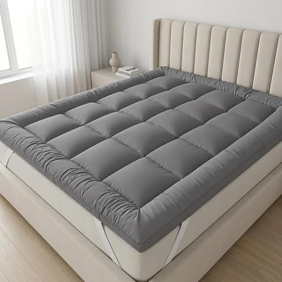 Small Double Mattress Topper 10cm Extra Thick Soft Fluffy Bounce Back Heavy Fill 4 Inches Box Stitched Quilted Breathable Machine Washable Small Double Mattress Pad Strong Corner Elastic Straps