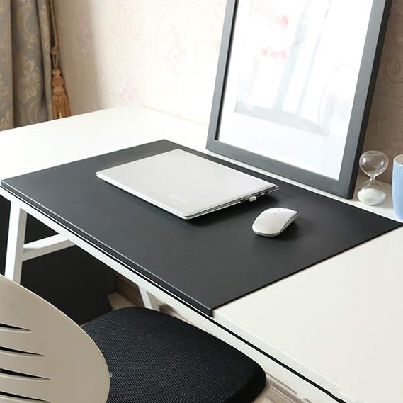 Desk Pad with Fixation Lip, Edge Protector Large Mouse Pad, PU Leather Waterproof Writing Mat, Anti-Scratch Non-Slip Laptop PC Table Protector,100x50cm,Black