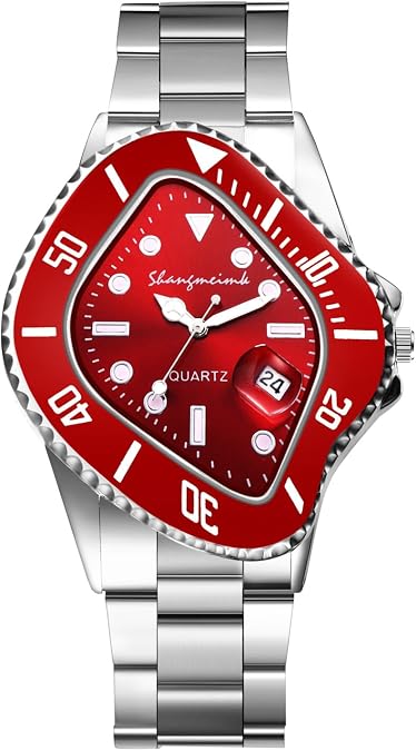 JewelryWe Men's Special Shaped Watch: Analog Quartz Calendar Novelty Wristwatch Stainless Steel Silver Casual Dress Watch for Father's Day