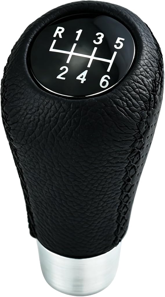 6 Speed Shift Knob Car Shifter Handle PU Leather Gear Stick Head for Most Manual Automatic Vehicles (Black Stitches)