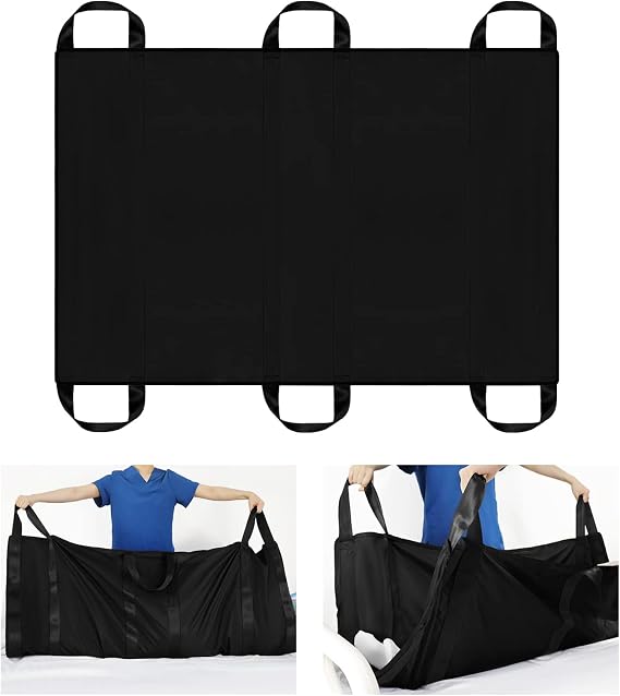 LOSCHEN Positioning Bed Pad with Handles,Patient Transfer Board with Handles,Suitable for Obese People,Elderly People and Patients (102 * 147cm,Black)