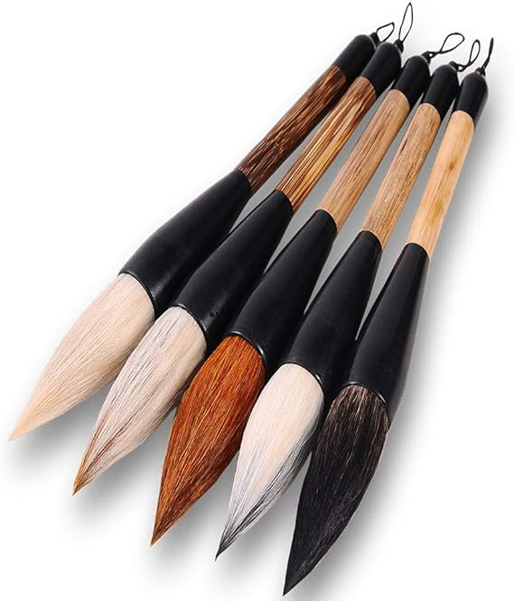 Hbasyp Chinese Traditional Calligraphy Brush/Chinese Calligraphy Watercolor Sumi Drawing Brush-Large brush (5-Count)