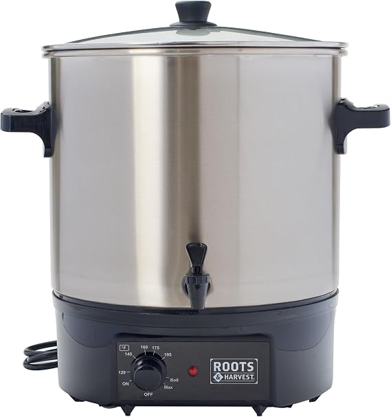 Roots and Harvest Electric Bath Canner Stainless Steel Pot with Glass Lid | 27L Capacity for Home Canning