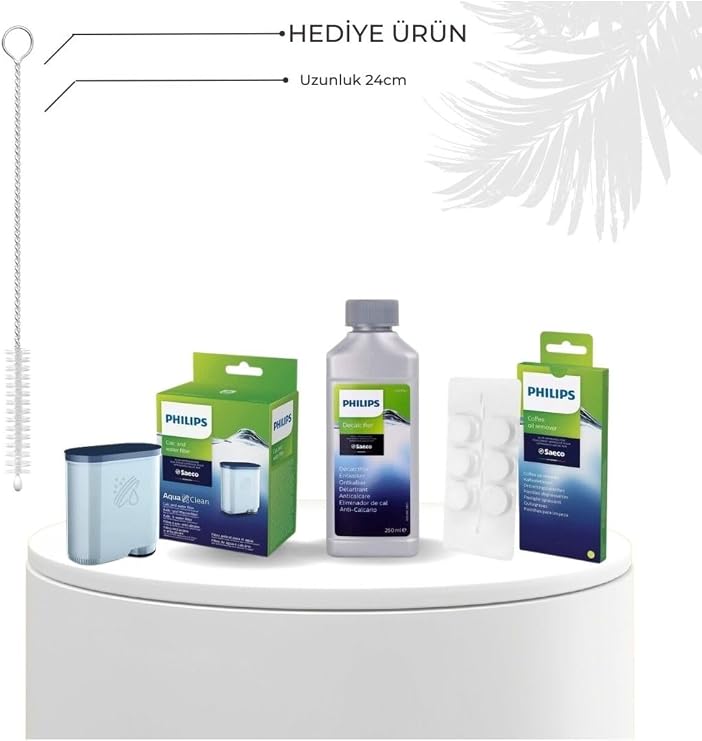 Philips Espresso Makinesi Bakım Seti, Kireç Çözücü Solüsyon, Yağ Çözücü Tablet, Aqua Clean Filtre, 3'lü Set