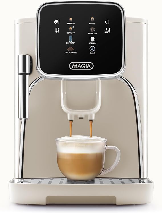 Zulay Kitchen Magia Automatic Espresso Machine Clasica, Cream Silver Super Automatic Coffee Maker with Built-in Grinder, Steam Wand, Self-Cleaning, Touch Panel, for Bean & Ground Coffee